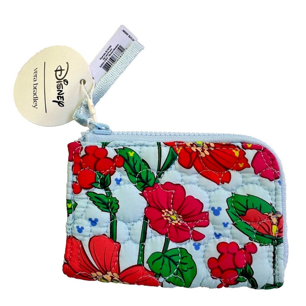 Vera Bradley Disney Mickey Meadow Card Pouch Zip Key Ring NWT Hidden Mickey - Picture 1 of 10